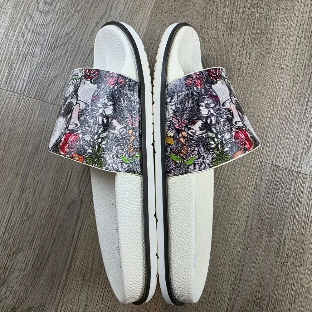 Robert Graham Whiterford Graphic Skull Leather Slides Size 9